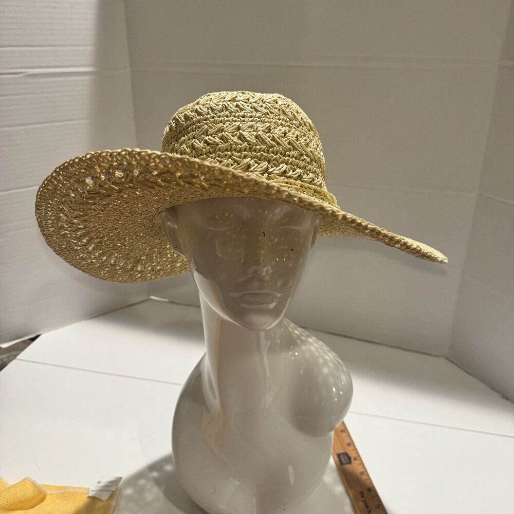 Scala Pronto Slouchy Straw Hat L Natural Flat Top Wide Brim Braided Band
